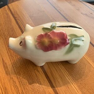 Vintage Japan ceramic piggy bank hand painted flower